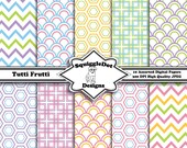 Digital Printable Scrapbook Paper for Cards, Crafts, Baby Showers and Art  Set of 10 - Tutti Frutti - Instant Download