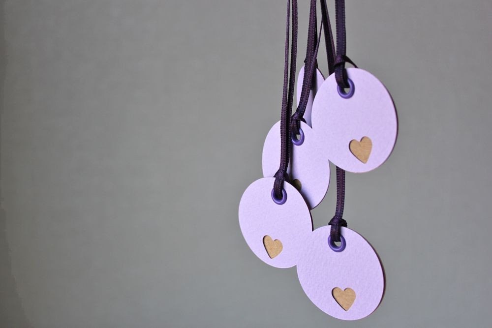 Heart gift tags in lilac - Set of 5