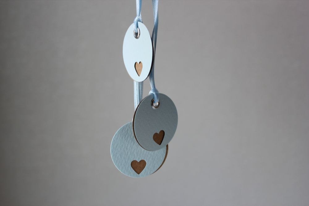 Heart gift tags in baby blue - Set of 5
