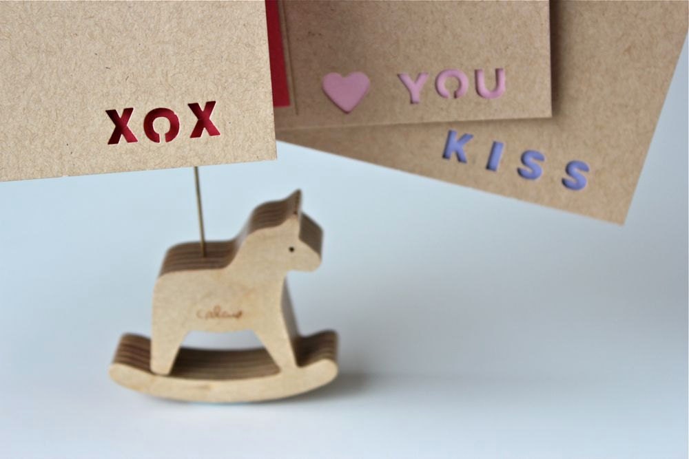 Love stencil note cards - Set of 3 - Kiss XOX Heart You