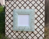 5x5 Wood Distressed Handmade Picture Frame Squares and Aqua Embossed Trim