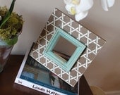 Distressed Picture Frame Bamboo Vintage White on Chocolate with Gold glazed Turquoise Trim 5x5 Table Top Frame