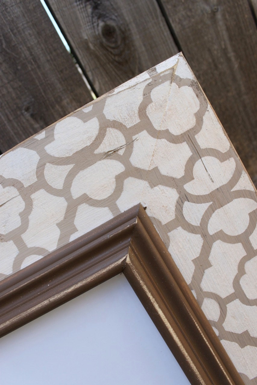 11x14 Moroccan Distressed Wood Picture Frame Taupes and Cream with Chocolate Colonial Trim