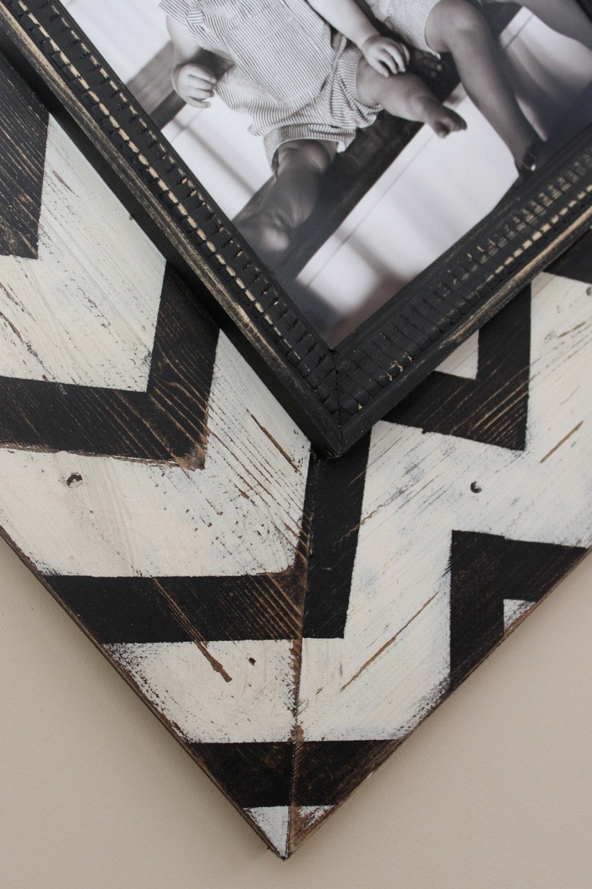 Mod Chevron Distressed Wood Picture Frame Black and White