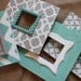 Distressed Frames: Set of Modern Funky Pattern In Grey and Turquoise Table Top or Wall Hanging