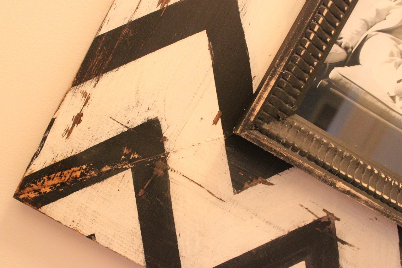 Mod Chevron Distressed Wood Picture Frame Black and White, To be featured on The Nate Berkus Show in May
