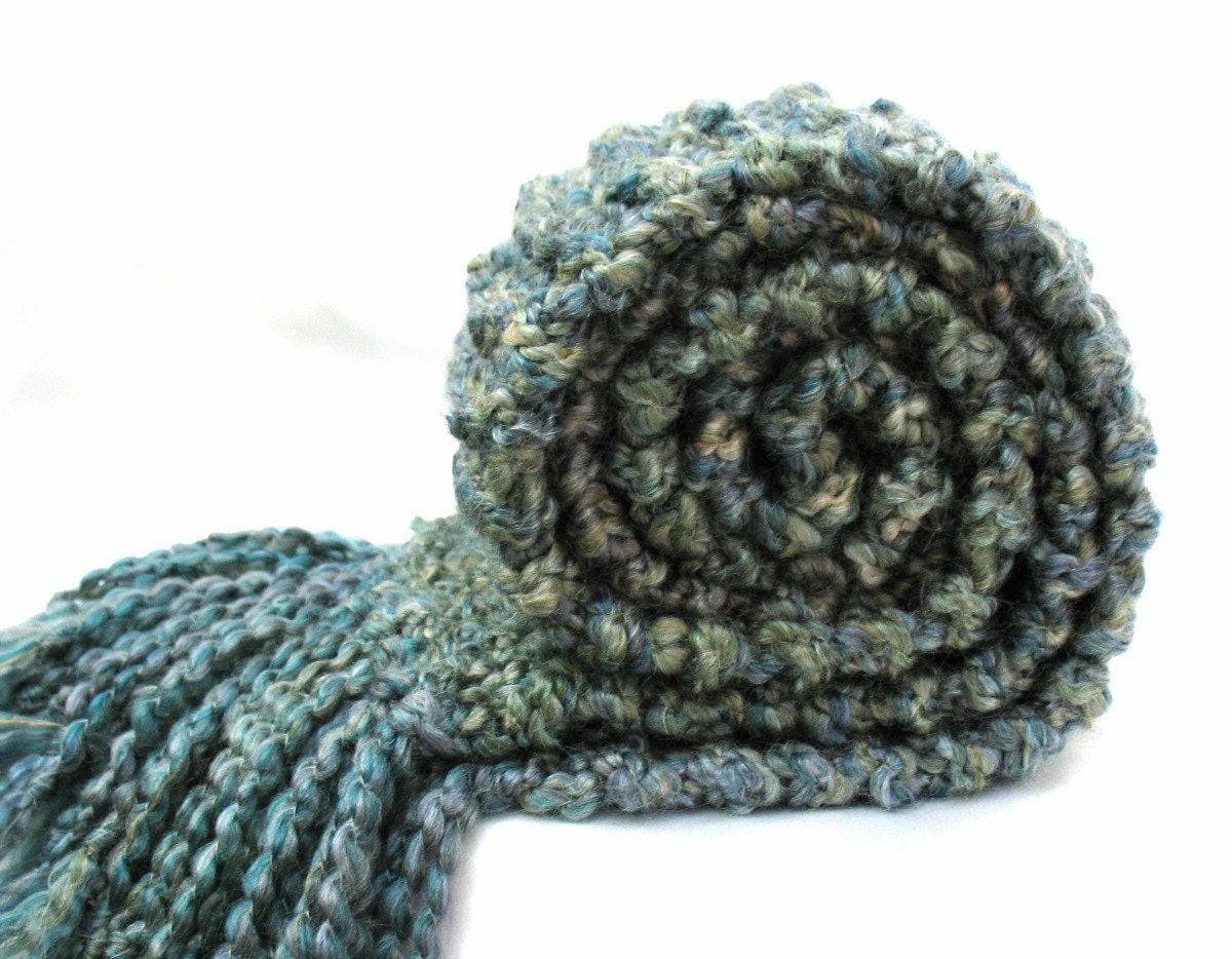 Teal Scarf Chunky Knit Blue Green Long Soft Thick Warm Cozy Hand Knitted Winter Spring Accessory Men Women Multicolored