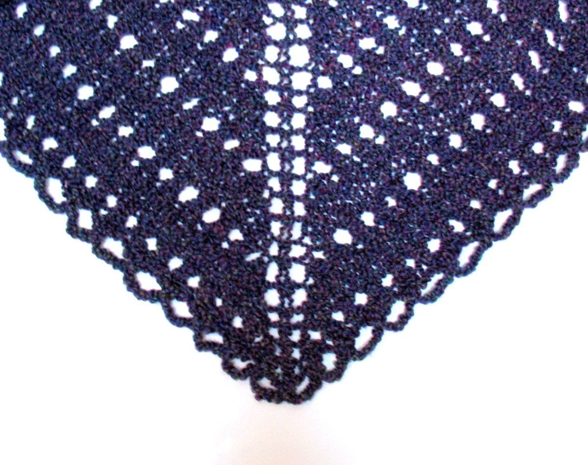 Prayer Shawl Knit Lace Triangle Purple Violet Plum Royal Eggplant Hand Knitted Soft Comfort Wrap