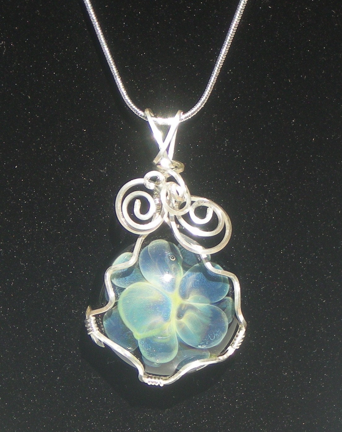 Sterling Silver Wire Wrapped Glass Implosion Pendant