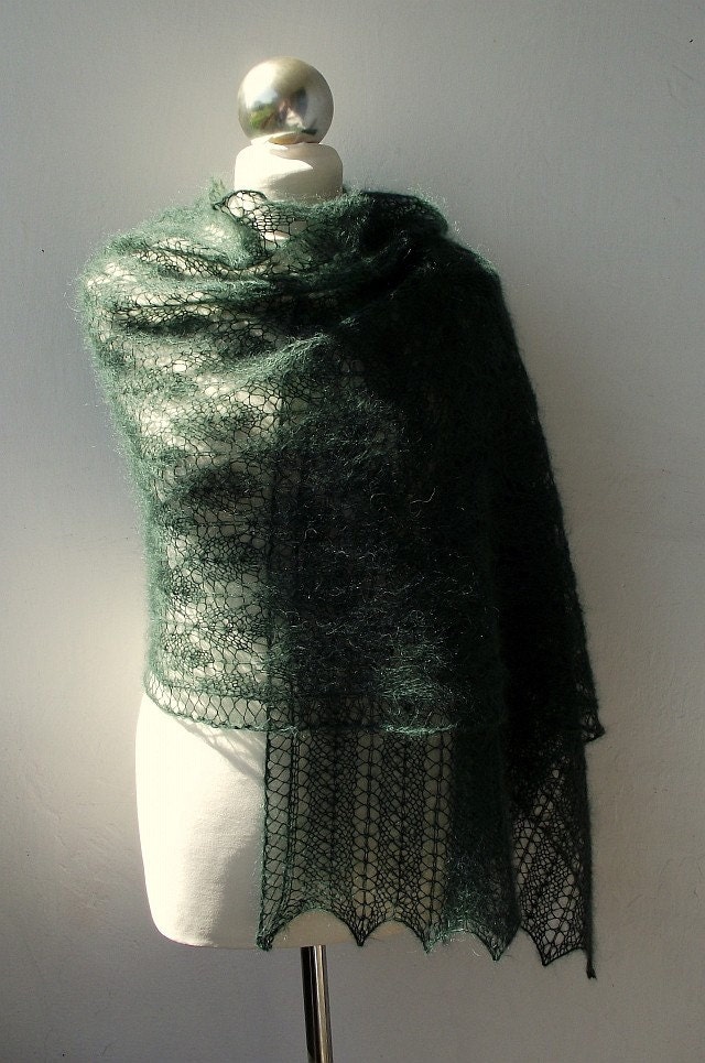 Forest Walk hand knitted lace shawl/stole,kidsilk