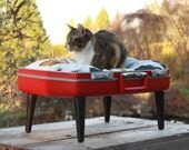 FREE SHIPPING Cozy Cargo Suitcase Pet Bed - Red and Graphite - Upcycled Luggage