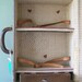 O N S A L E Rustic Vintage Suitcase Vanity - Brown Leather with Checkered Interior - Eco Chic