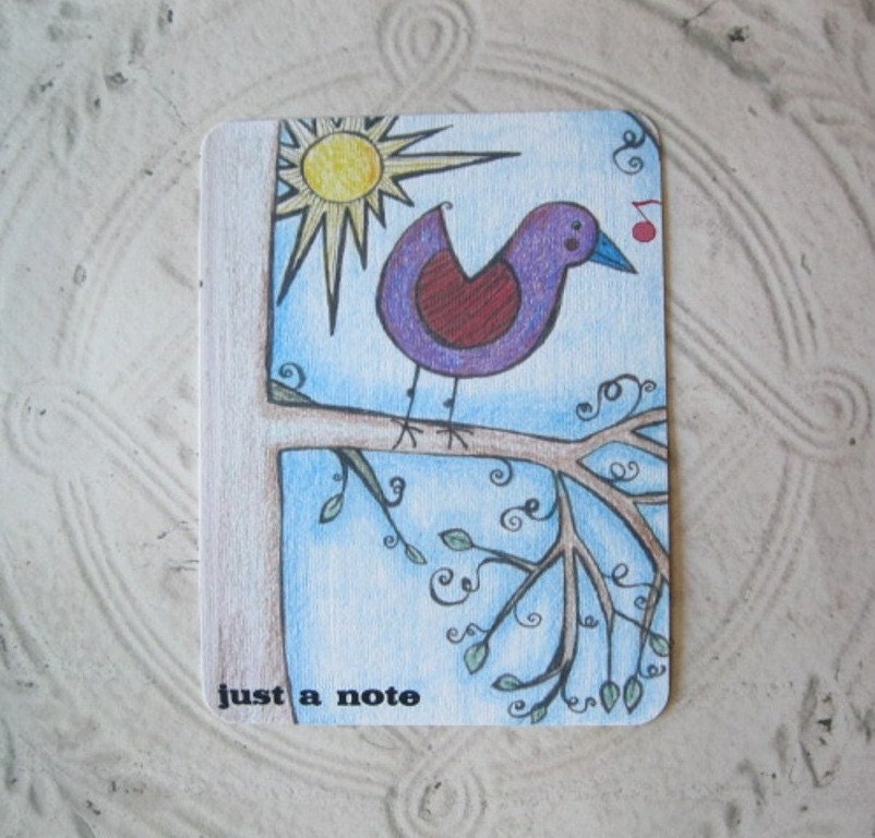 Just a Note Whimisical Flat Notecards - Original Drawing on Canvas Stock -  8 Flat Notecards