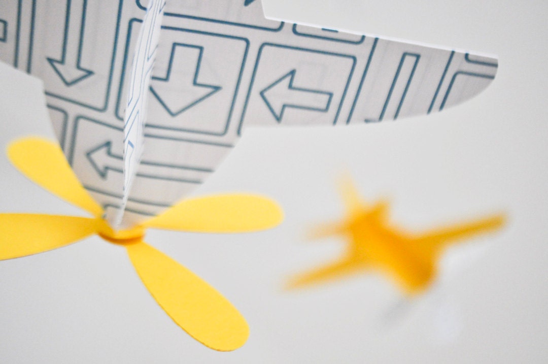 Baby Mobile, Airplanes in Yellow and Blue Arrow Pattern