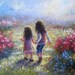 Garden Sisters Print from Oil Painting, two sisters, garden paintings, best friends, two girls in flower garden, sisters, limited edition
