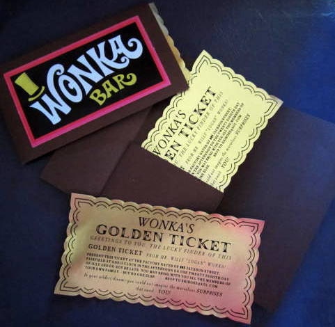 12 Willy Wonka Golden Tickets as Birthday Invitations with Custom Envelopes