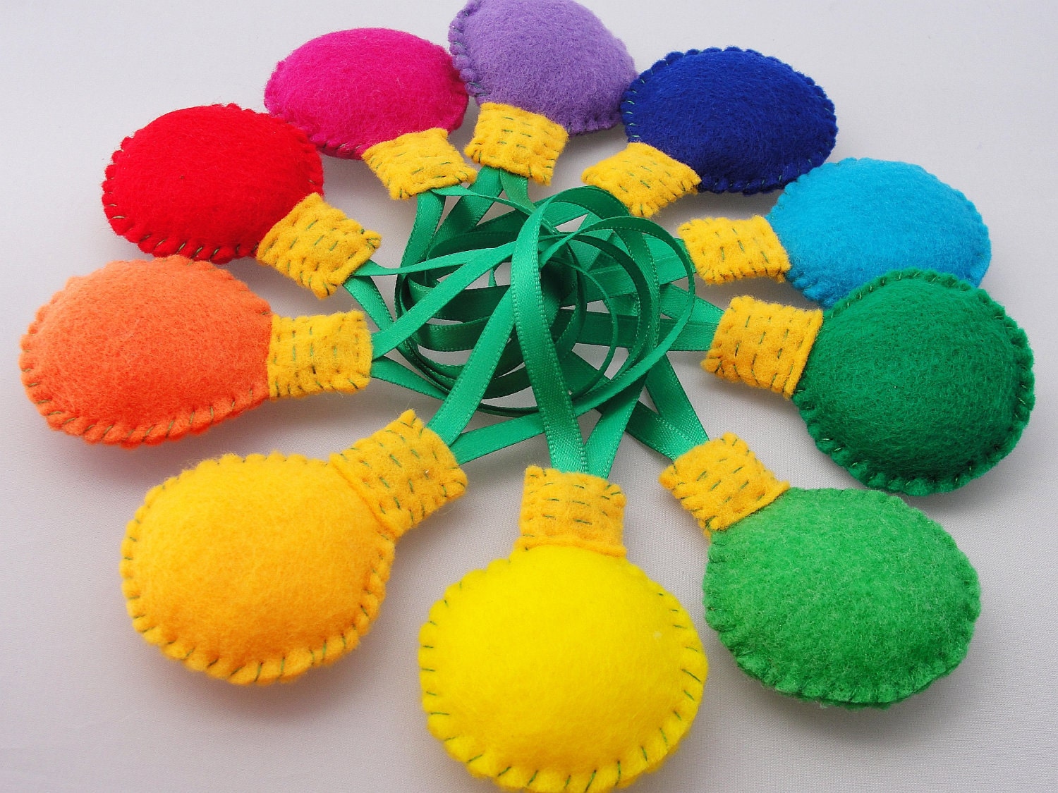Christmas Ornaments / Tags - Set of 10 Felt Bulbs