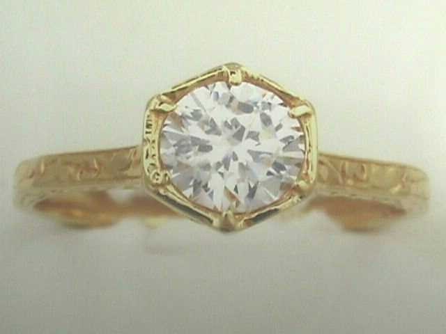 Antique Art Nouveau Edwardian Engagement Ring Mounting Setting 14K Yellow Gold Filigree .80 to One 1 Ct. Cts. Carat Carats...Diamond Setting