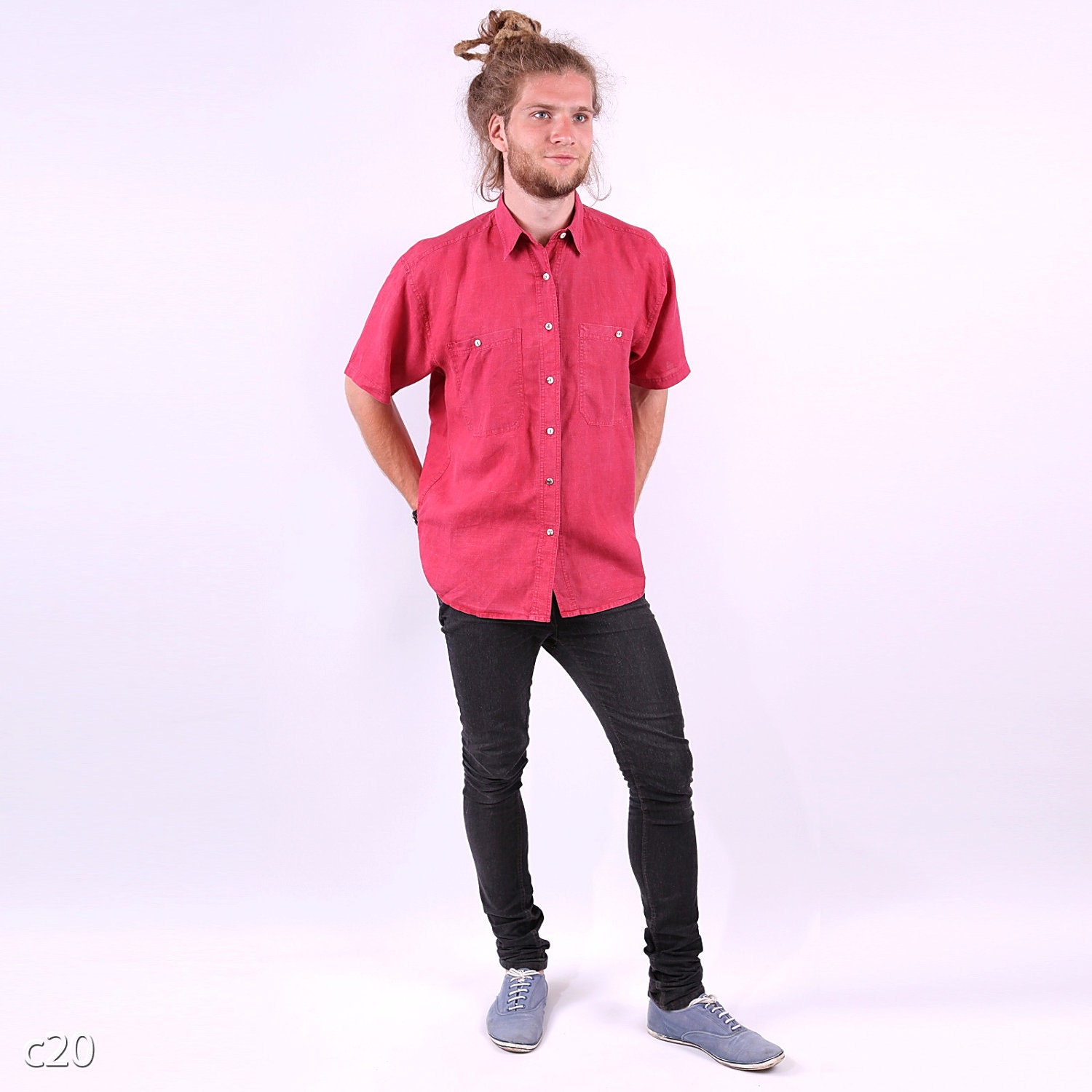 Mens Red Linen Shirt / Wine Red Shirt for Men / Medium