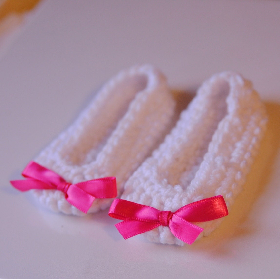 Baby Girl Newborn Booties Ballet flats White Hot Pink Slippers Shoes Ballerina Shower Gift Take home Photo prop Infant