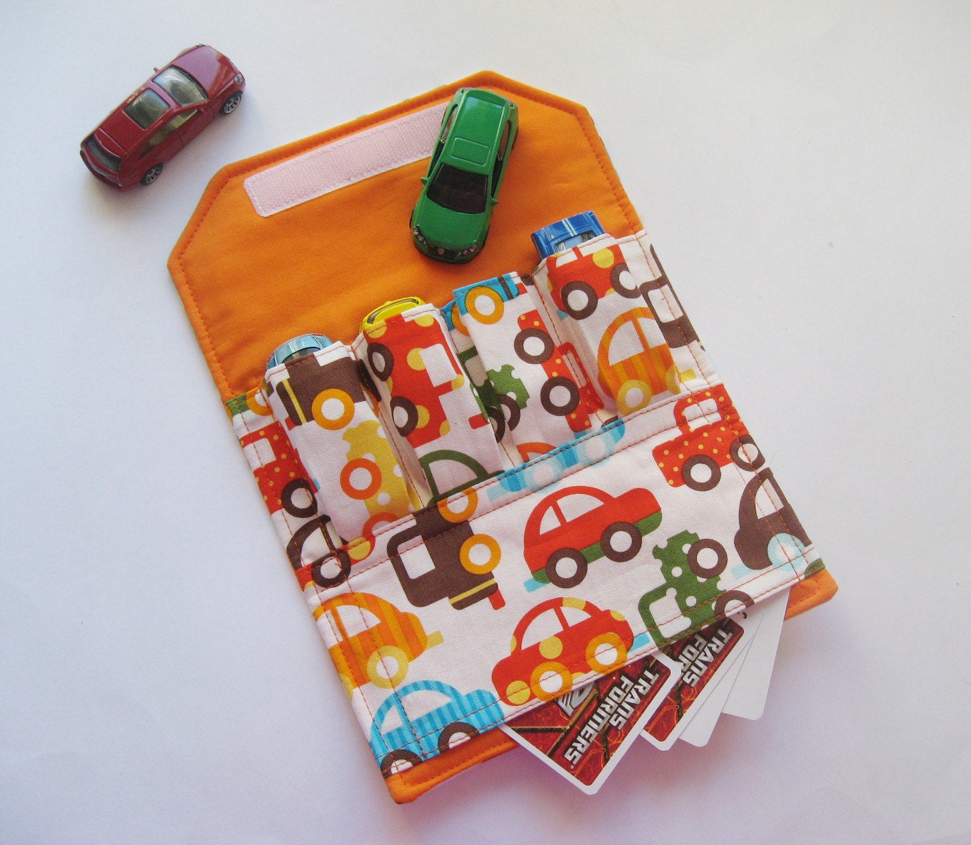 Childs Toy Car Holder. The Original car wallet. Kid Car/Orange.