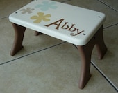 Personalized, Step Stool, Furniture, Wooden, Wood, Brown, Blue, White, Flowers, Children, Tip-Resistant, Stepstools by LaffyDaffy on Etsy