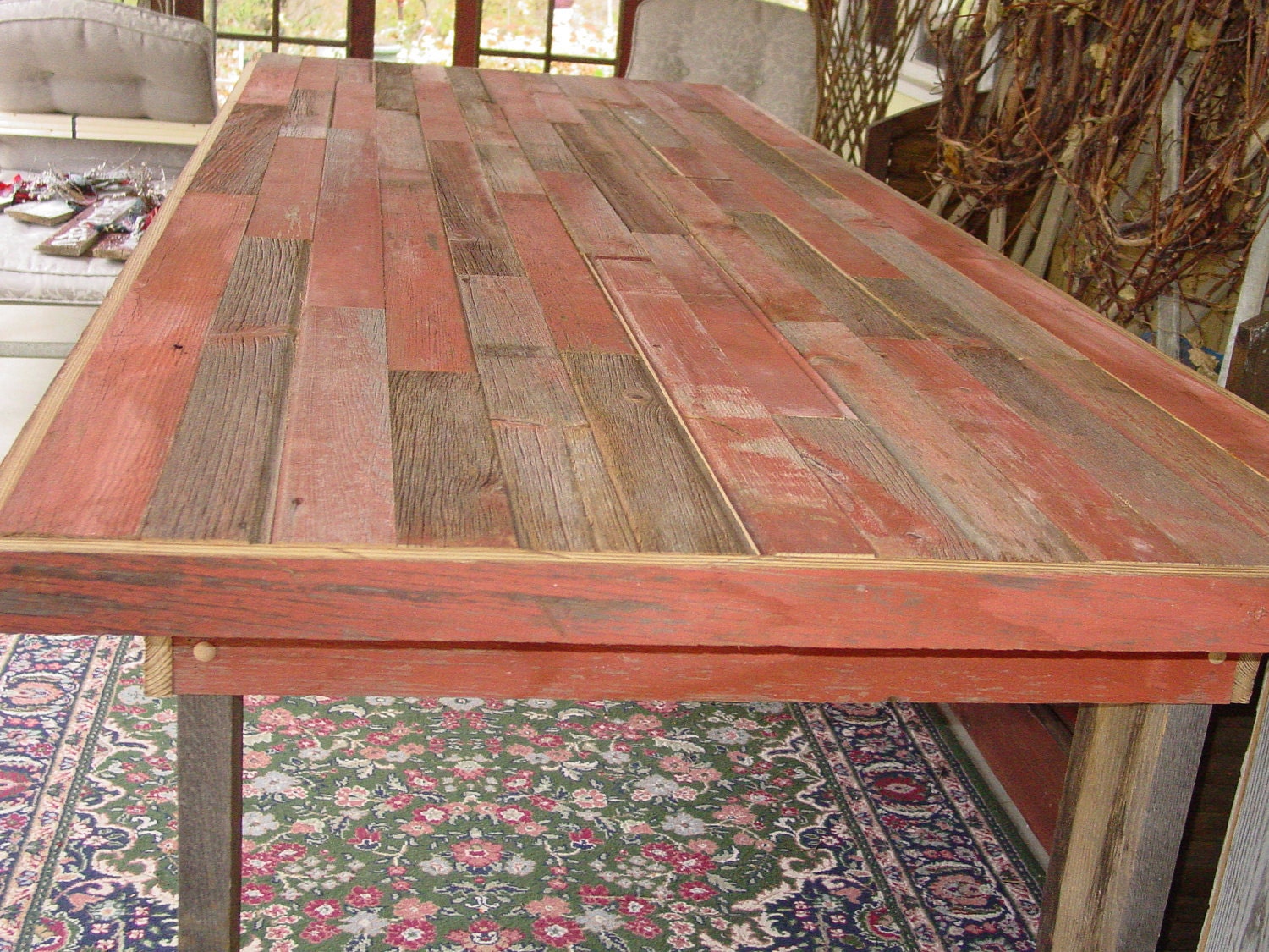 9 1/2 ft reclaimed barn wood furniture  table country farm table farmhouse farmers benches dining table repuposed