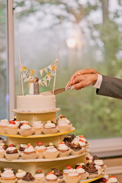 Your Custom Vintage Wedding 3 Tier Fabric Bunting Cake Topper  Decoration