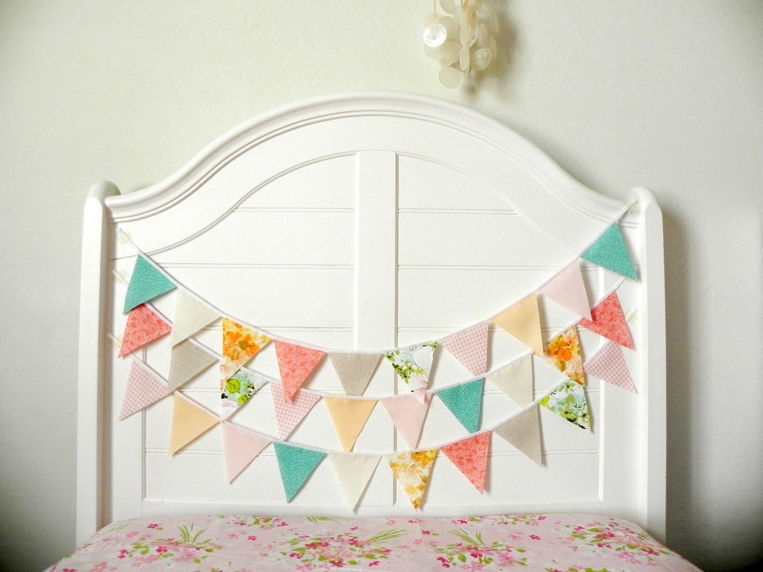 Pink Aqua And Peach Vintage Fabric Bunting, Garland, Banner, Pennant Decoration 9 Feet Handmade By A Fête Beckons On Etsy Il_170x135