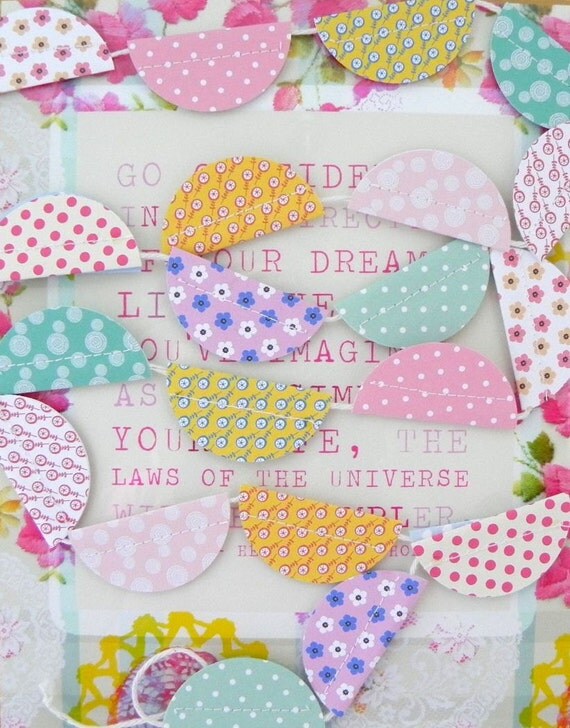 Forever Blissful Sewn Paper Scallops Pennant Bunting Garland 9 Feet / Vintage Circus Style Il_570xn