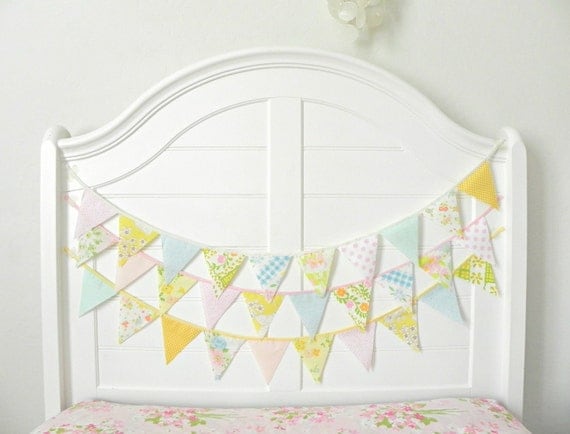 Pastel Vintage Fabric Bunting, Garland, Banner, Pennant Decoration 9 Feet Handmade By A Fête Beckons On Etsy Il_570xn