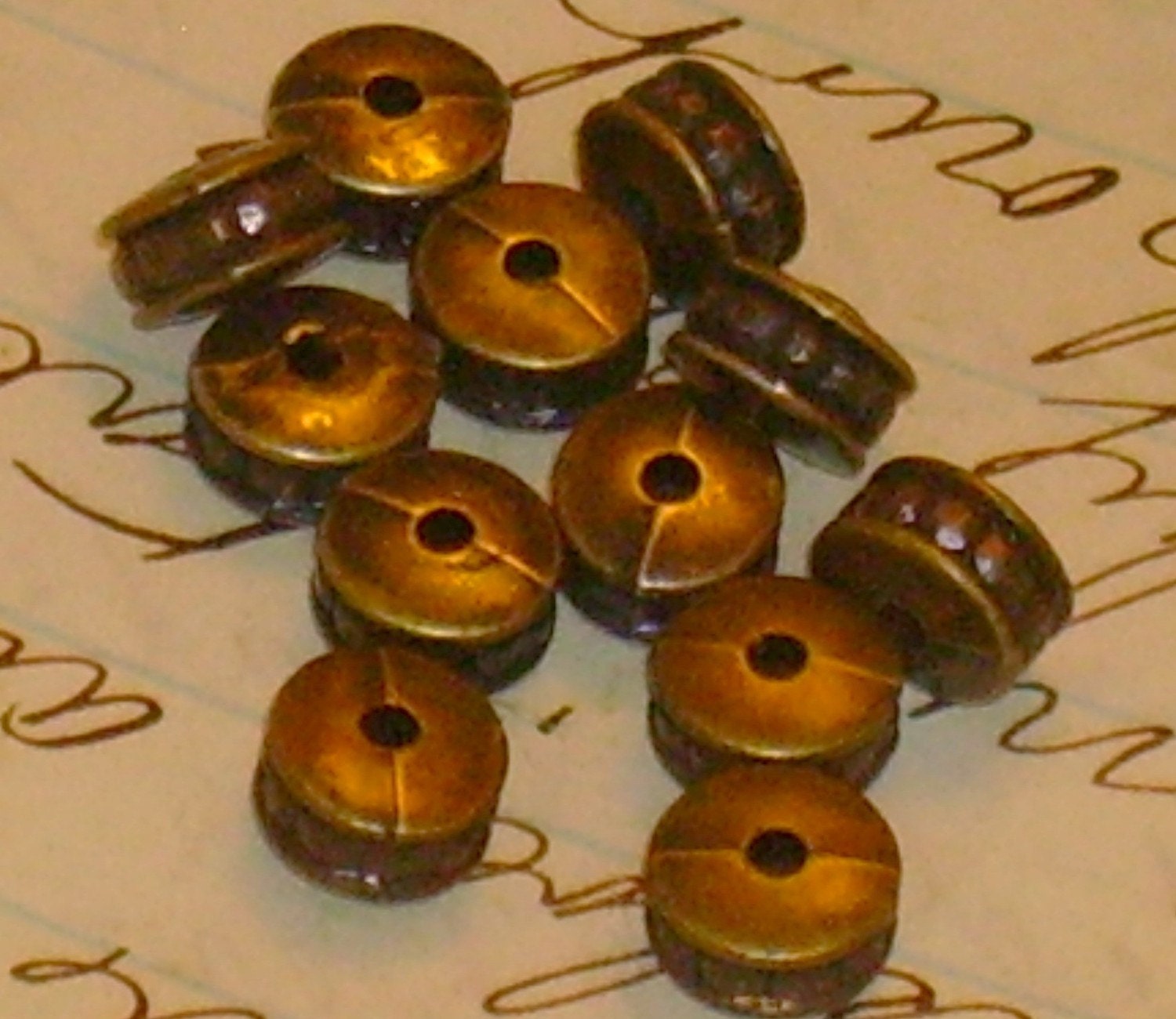 Vintage Lucite Beads Jewelry Making Spacer Brass ox
