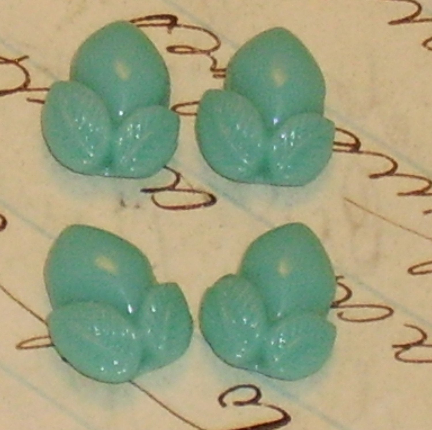Vintage German Glass Acorn Cabochons Aqua blue Tiny Cab Floral Shabby Chic
