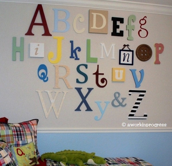 Alphabet Set -Wooden Letters -Alphabet Wall-ABC Wall- Unfinished 12" to 6" letters various thicknesses