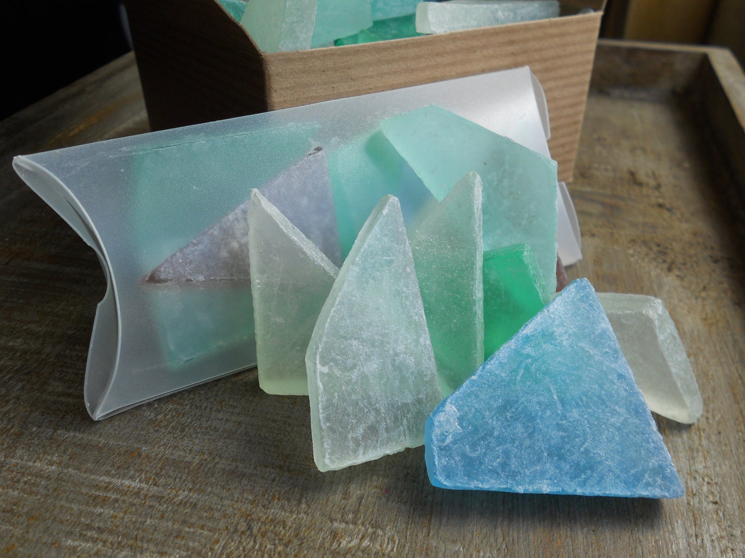 Five Seaglass soap pillow boxes