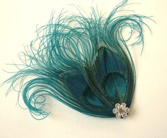 Feather Hairclip, Teal Peacock Feather, Feather Fascinator, Bridal Fascinator