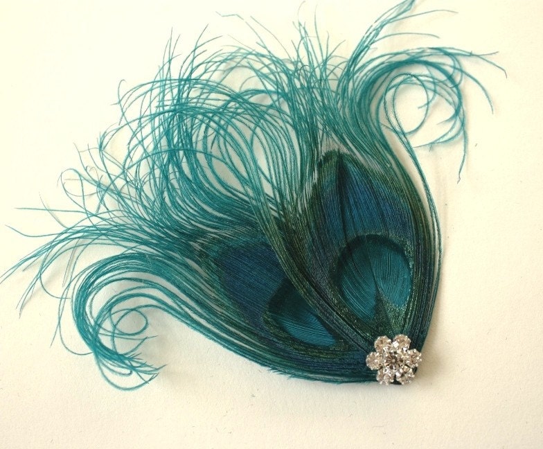 Feather Hairclip, Teal Peacock Feather, Feather Fascinator, Bridal Fascinator