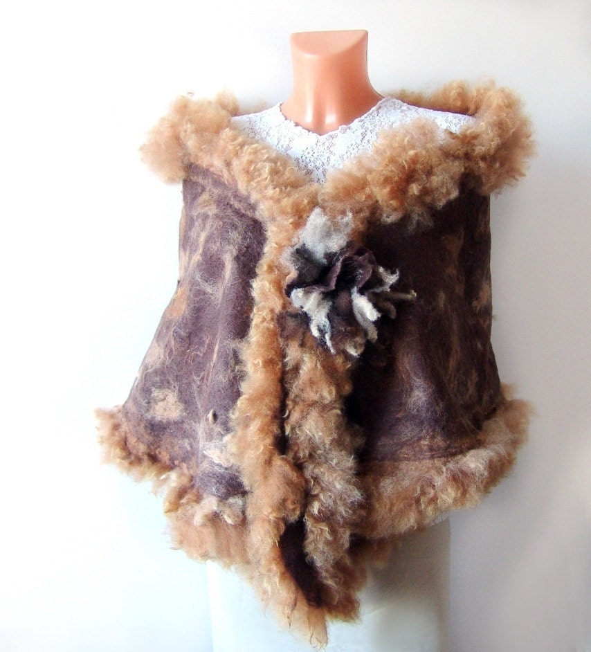 Felted scarf wrap Fur brown chocolate nut