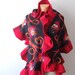Nuno Felted scarf ruffle collar stole Red and Black