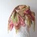 Nuno felted scarf Green pink silk leaves