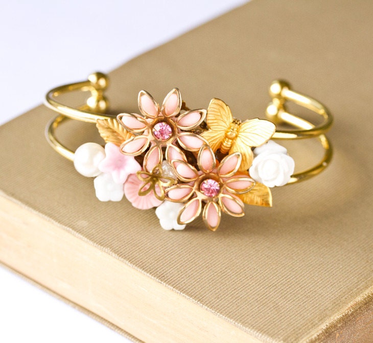 My Pink Garden Vintage Collage Bracelet