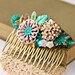 Shabby Chic Hair Comb - Vintage Hair Comb, Spring Collage Hair Comb, Statement Turquoise Aqua Pink Flowers, Romantic Hair Comb