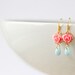 Bridesmaids Earrings - Spring Rose Earrings, Wedding earrings, Wedding Jewelry, Pink Coral Flower, Pastel Blue Glass Drop Dangle Earrings