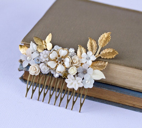 Bridal Hair Piece - Wedding Hair Accessories, Bridal Hair Comb, Spring Summer Wedding Hair Comb, Vintage White Something Old