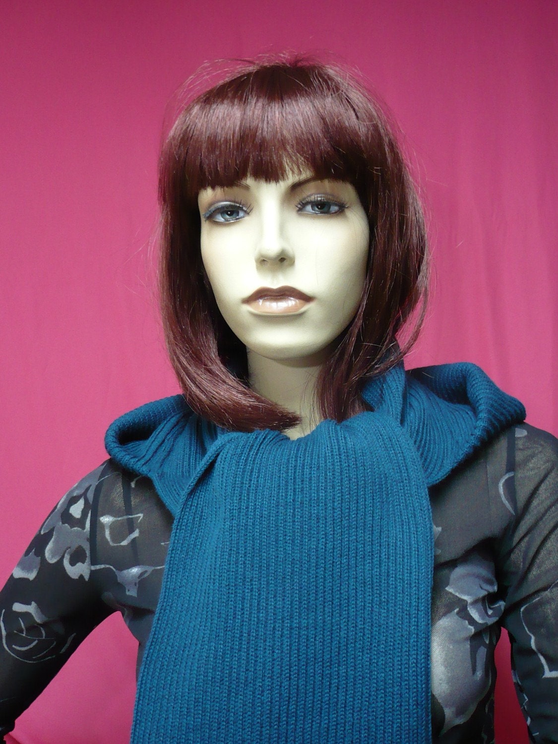Sea Green HOODED SCARF, Acrylic Knit Cape with Shawl for Autumn, Hood and Scarf Combi, Warm HAT and Scarf, Fall