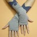 Grey and Navy Blue Armwarmers with Fabric Covered Buttons, Fingerless Gloves in Retro Look, Boho, Striped Jersey Sleeves, Dance Mittens