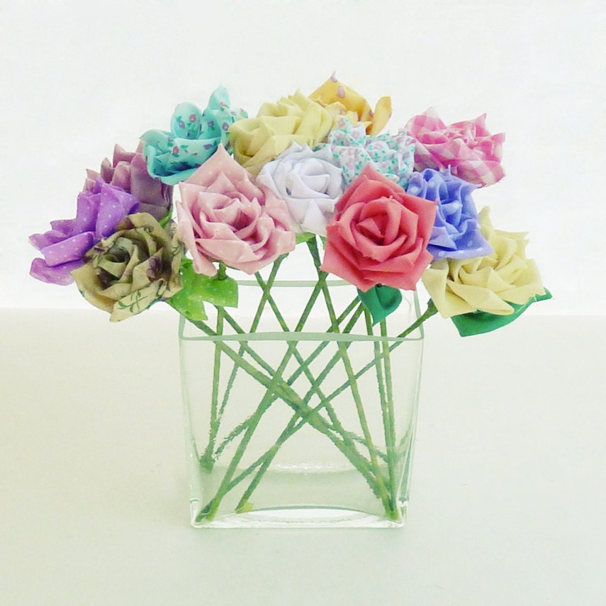 DIY wedding tutorial True LOVE roses bridal Bouquet or vase arrangment - Fabric Flowers & Ribbon Roses  PDF ebook - how to - No Sew at All