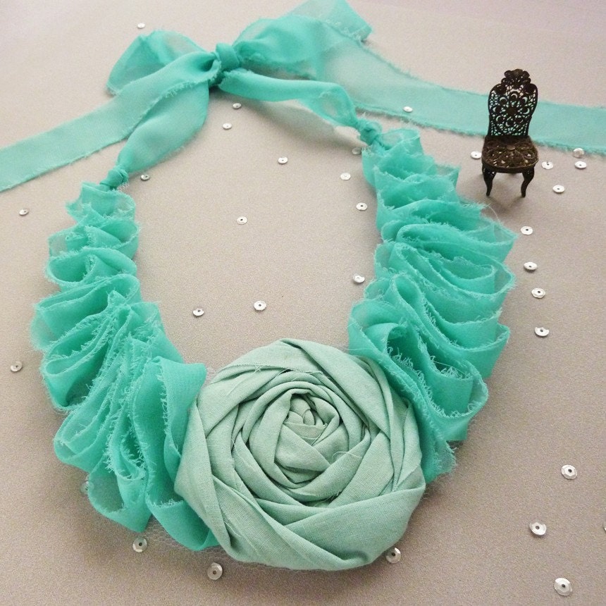 Elegance  Aqua  Rolled Flower &  Ruffles Necklace Tutorial - Instructions - Patterns - How to - PDF  - DIY - ebook
