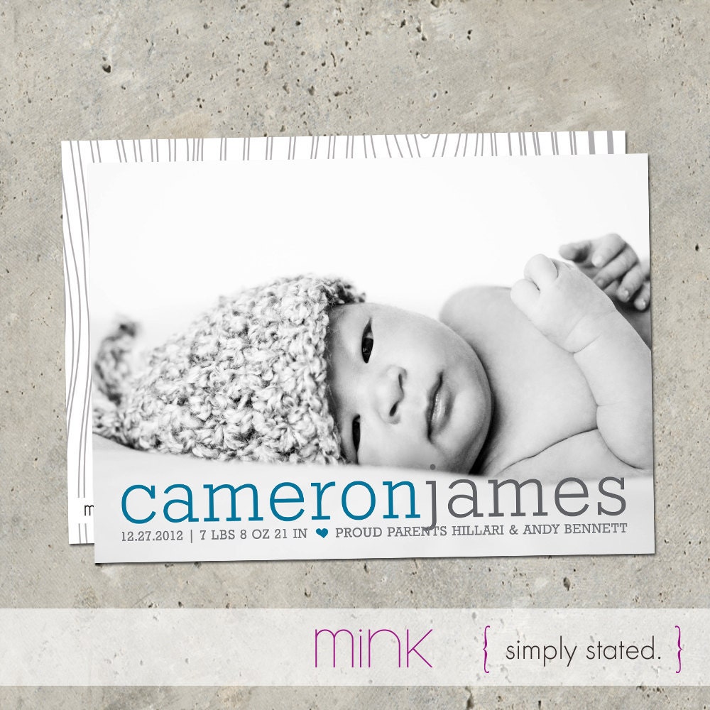baby boy birth announcement photo card - "Simply Stated"