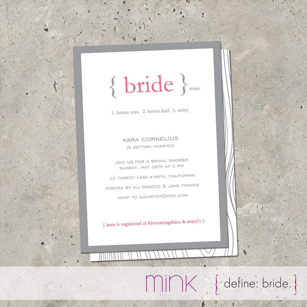 bridal shower invitation Define Bride by minkcards on Etsy